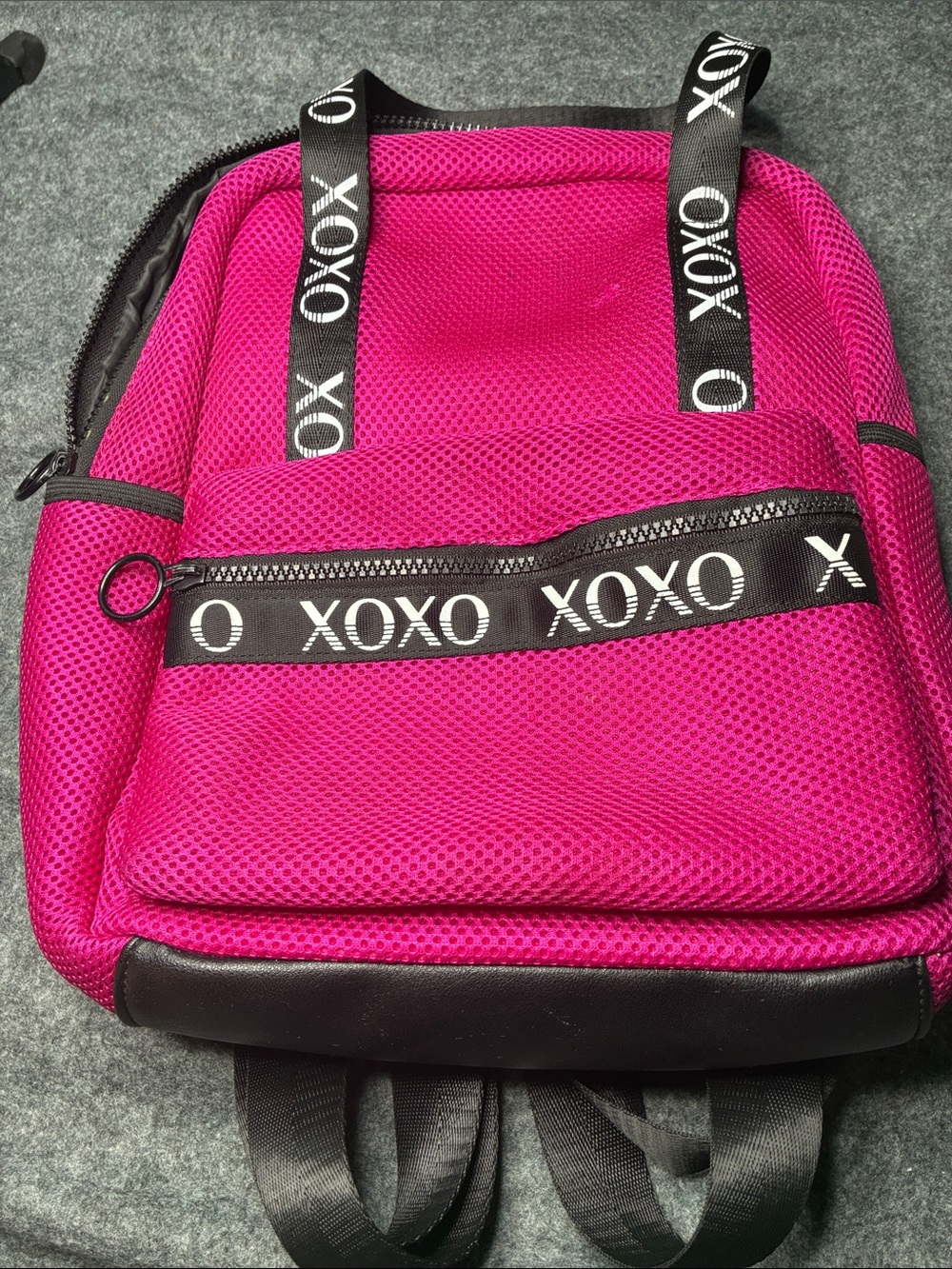 XOXO Men’s Hot Pink Mesh Backpack with Black Trim and Branded Straps